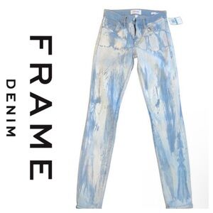 NWT Frame Denim Le Skinny De Jeanne Size 25 Blue and White Mid Rise Denim Jeans